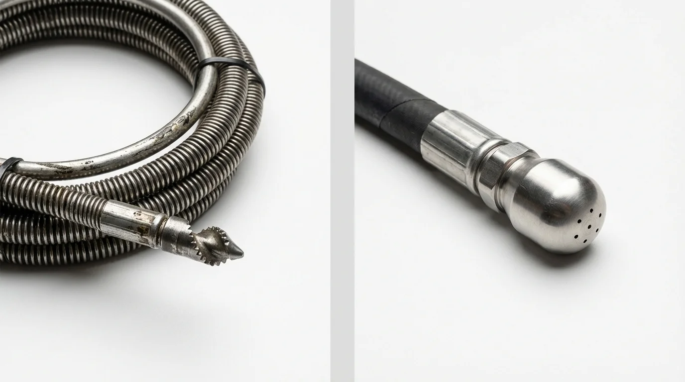 Drain snake cable and hydro jetting nozzle used for drain cleaning in Piketon, OH