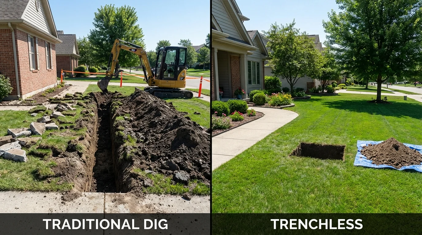 Trenchless sewer repair with minimal yard damage versus traditional excavation in Piketon, OH